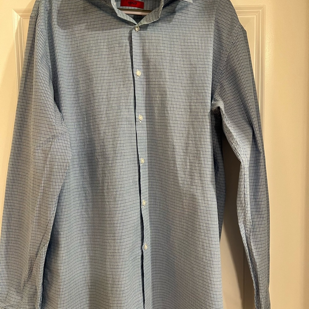 Hugo plaid dress shirt; 17.5, 36/37